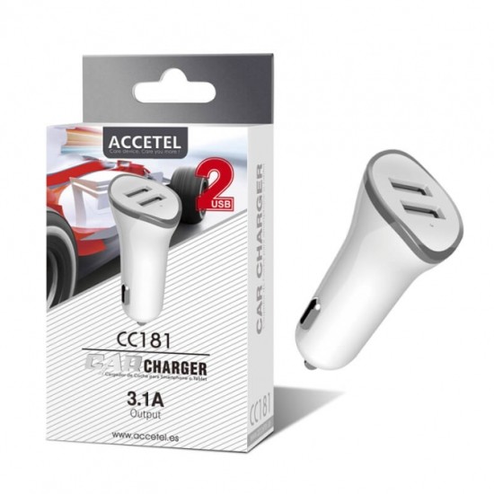 ACCETEL CAR CHARGER CC181--3.1A DUAL USB PORT CINZA